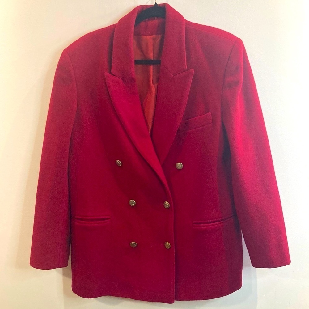 YOUR SIXTH SENSE Sz 14 Wool  Double Breasted Gold Buttons Vintage Blazer